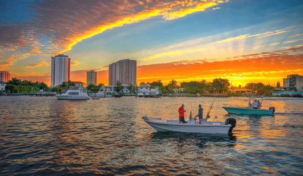 Going fishing early morning at boat ramp in Phil Foster Park, Riviera Beach, Florida during sunrise. HDR image created in Photomatix Pro HDR Software.